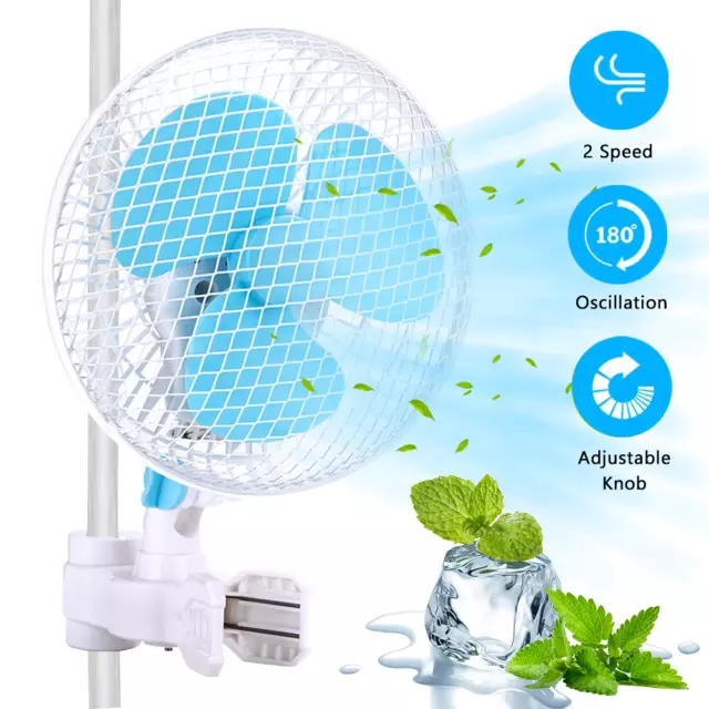 6-Inch Grow Tent Poles Oscillating Fan 2-Speeds electric Clip on Tilt Adjustable