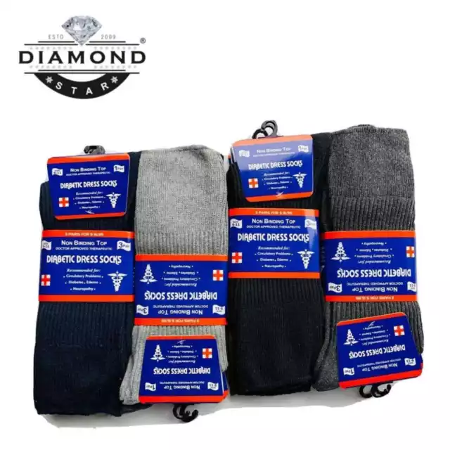 12 Pairs Mens Diabetic Dress Crew Socks Health Circulatory Cotton Loose Fit 9-15