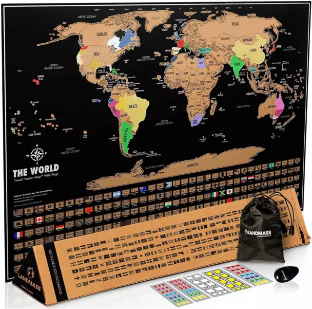 Deluxe 17X24 Scratch off World Map Poster - Vibrant Gold Foil Travel Tracker wit