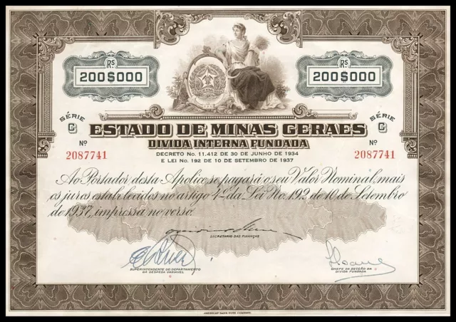 1937 Brazil: Estado de Minas Geraes - State of Minas Geraes