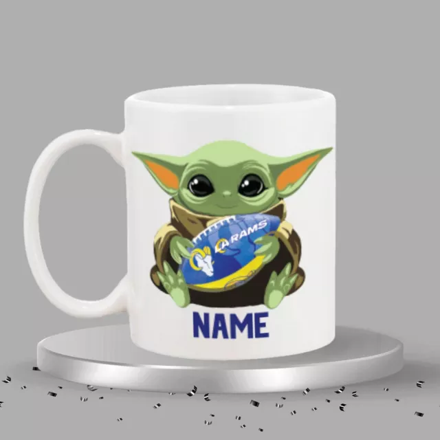 Personalized Grogu AKA - (Baby Yoda) mug LA Rams theme