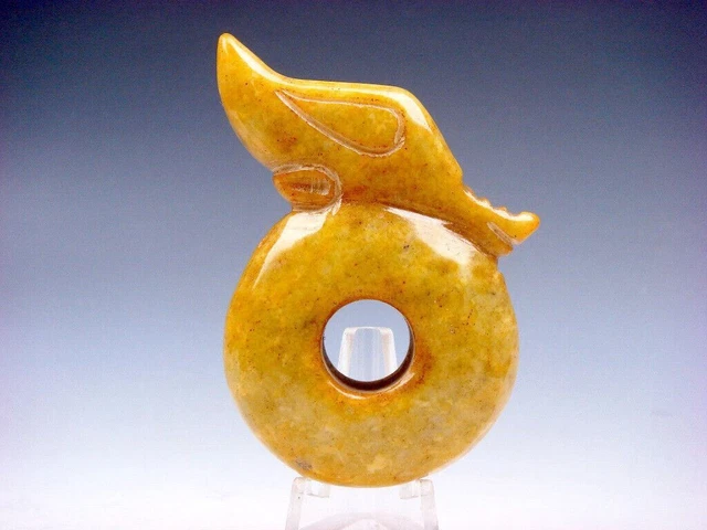 Old Nephrite Jade Stone Carved HongShan Culture Round Piggy Dragon #03242303