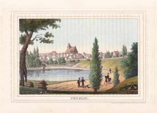 Penzlin Gesamtansicht Mecklenburg-Vorpommern Lithographie Lisch