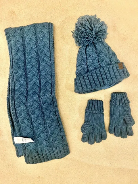 Boys NEXT Winter 3-Piece SET KNITTED Hat Gloves Scarf Blue Age 3-4