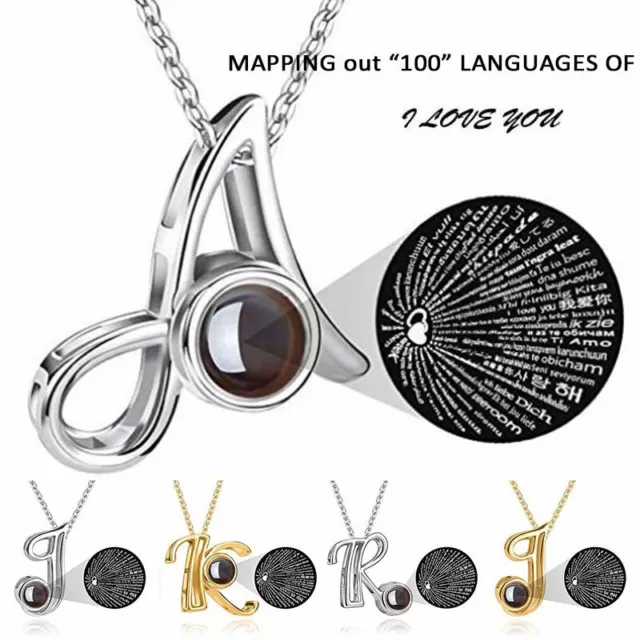 100 Languages I Love You Projection Necklace 26 Initial Letter Pendant Jewellery