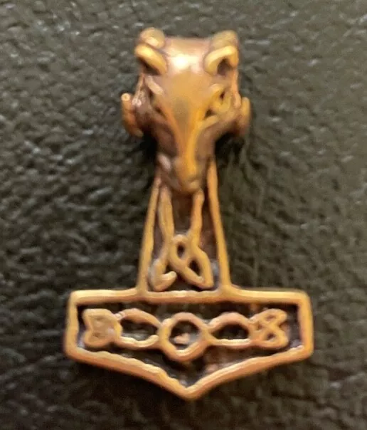 Schmuck Anhänger RAM 2.7 cm Thorshammer mit Widderkopf Vintage Bronze Mjölnir