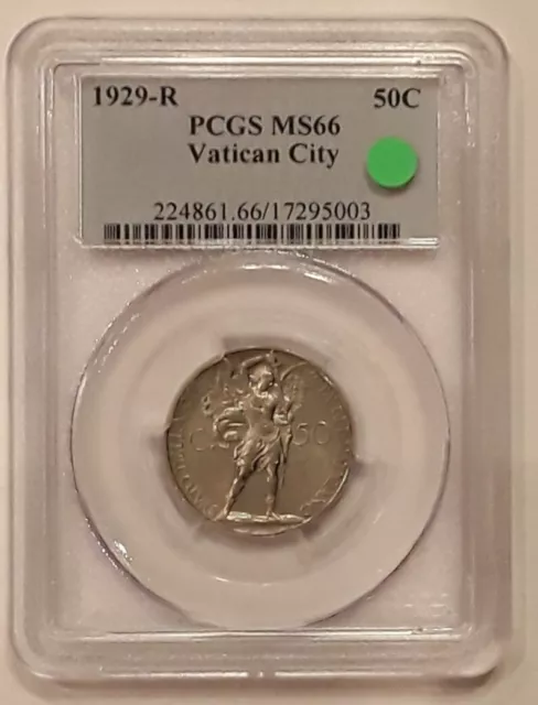 1929-R, Vatican City, 50 Centesimi, Pcgs Ms66, Nice Solid Coin.