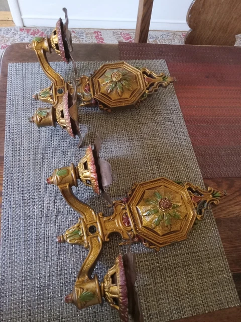 Pair of Vintage Cast iron  art deco Wall Sconce Candle Holder 11 by 11