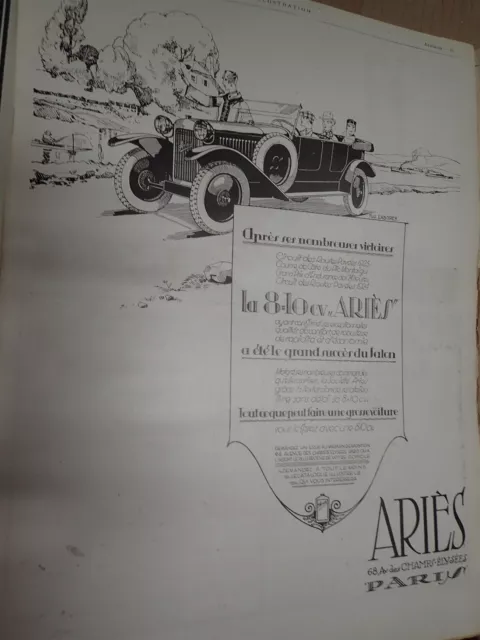 ARIES 8-10 CV automobile publicité papier ILLUSTRATION SALON 1925