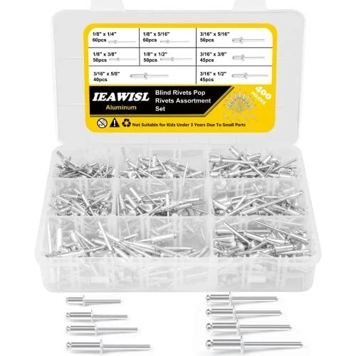 400PCS Aluminum Pop Rivets Assortment Kit - 8 SAE Sizes