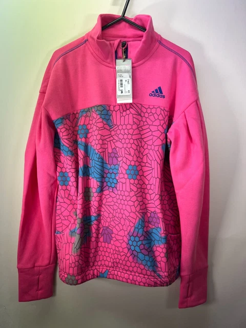 Felpa sportiva nuova con etichette Adidas ragazza rosa potere nuova con etichette mezza cerniera taglia 13-14 ANNI