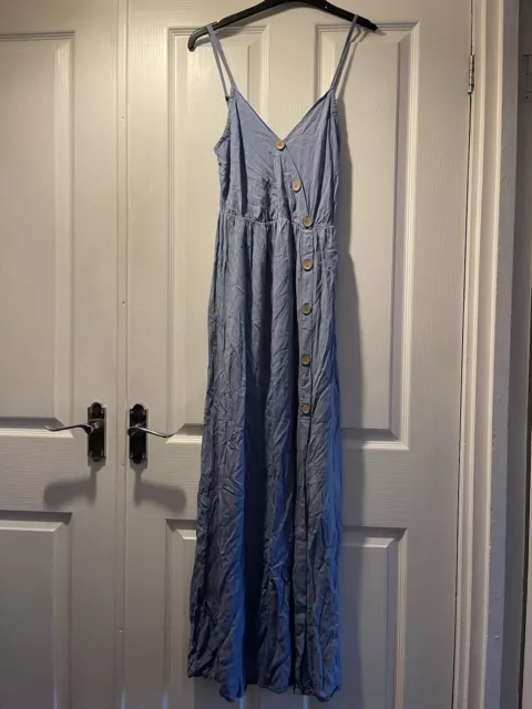 Ladies Lovely Long Blue Summer Holiday Maxi Dress Size 14