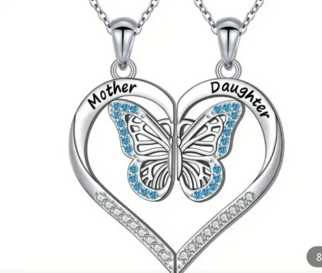 2 PCS Set Mother and Daughter Butterfly Heart Necklace Pendant Come Gift Box 772