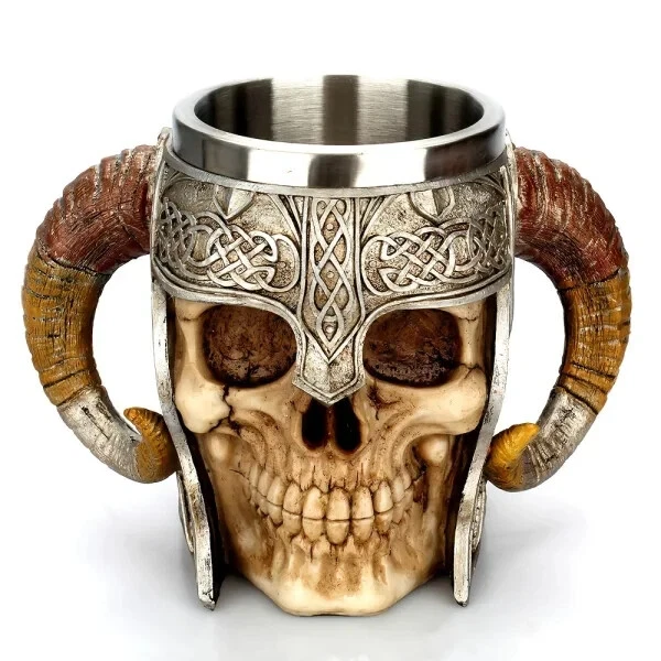 1pc Horn Cup; Skull Cup; Beer Glass; 3D Viking Skull Beer Mug; Coffee Cup