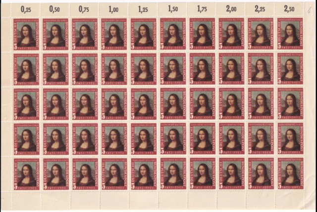 Bund BRD Mi.Nr. 148 II Mona Lisa kompletter Bogen postfrisch ** 1952