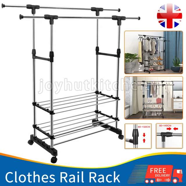 DOUBLE CLOTHES RAIL Rack Garment Hanging Display Stand Shoe Storage