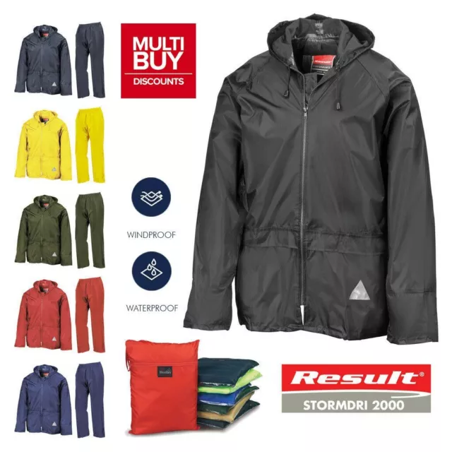 2 for £36 RESULT UNISEX HOODED RAIN SUIT Waterproof Windproof Jacket & Trousers