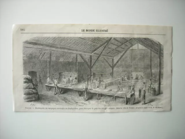 Gravure 1866. Vienne. Boulangerie De Campagne Construite Au Stadtgraben Troupes.