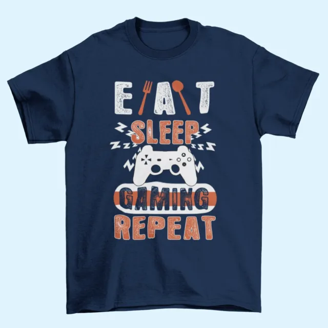 T-shirt divertente gamer EAT SLEEP GAMING REPEAT taglie da small a 6XL videogiochi regalo