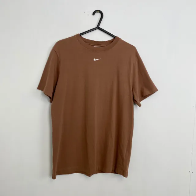 Nike Basic Essential T-Shirt Oversized Womens Size XS Brown Center Swoosh Tee.