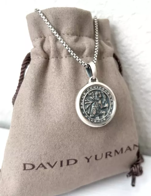 David Yurman Saint Christopher Pendant with Sterling Silver Box Chain 27-28" in
