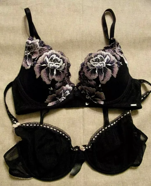 VINTAGE TESCO BRA Underwired Nonpadded Embroidered Lace Bra Size 38D Black  £7.00 - PicClick UK