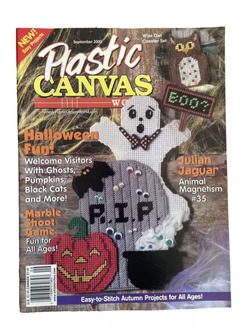 Plastic Canvas World Magazine Pattern Sept 2000 Halloween Fun Ghost Pumpkin Owl