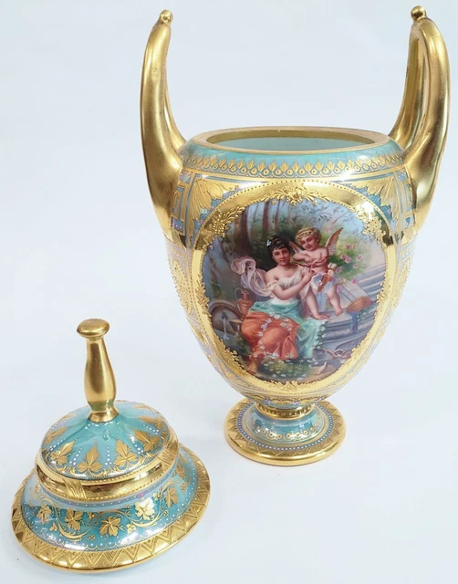 ANTIKE DEUTSCHE 19. Jh. handbemalt ROYAL VIENNA PORZELLAN Urne VASE signiert WAGNER 10