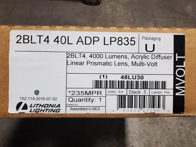 LITHONIA LIGHTING Recessed Troffer: 38 W Max. Fixture Watt, 3500K, 4,960 lm, T8