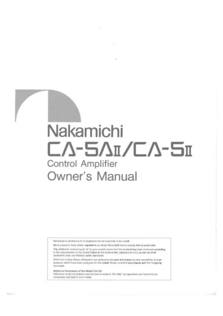Bedienungsanleitung-Operating Instructions pour Nakamichi CA-5 MK2