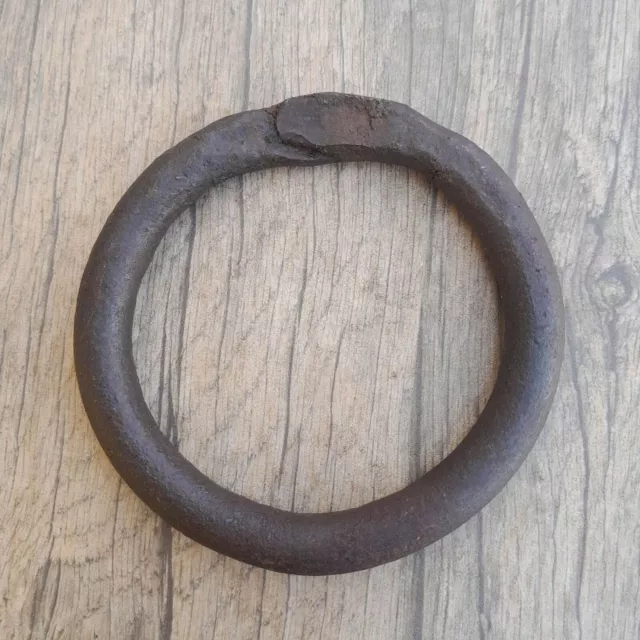Vtg horse heavy iron tie hitching ring handforged wagon plow farm garden decor