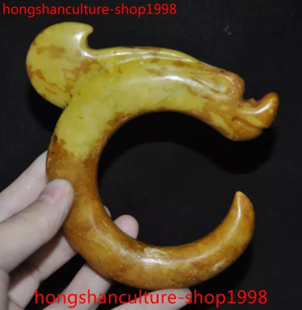 3" Chinese Hongshan culture Old jade Carved Dragon Hook sacrifice Bi Pendant