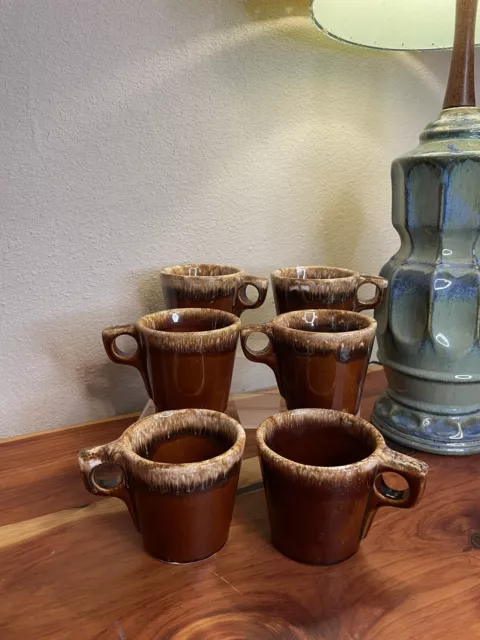Set Of 6Vintage Hull Brown Drip Pottery Mugs Coffee Cups Beautiful Heavy  U.S.A.