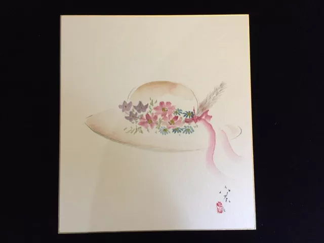 S1379 Japanische Papier Kunst Bord Shikishi Vintage Hand- Farbe Signiert Blume