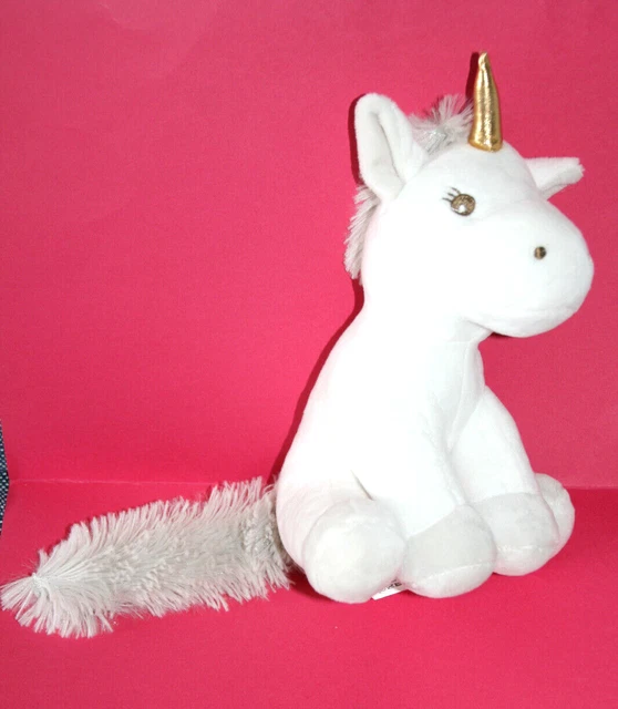 Doudou Peluche Atmosphera For Kids Licorne Blanc Gris Corne Doree Etat Neuf