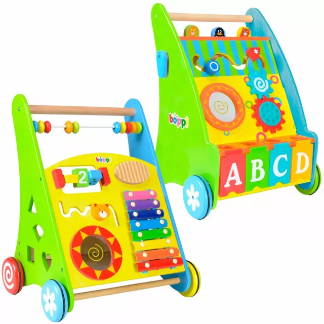 Wooden Activity Walker Push Along for Babies & Toddlers - 9-18 Months - boppi