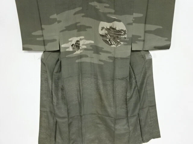 39739# Japanese Kimono / Antique Mens Juban / Full Moon & Mansion With Rabbi