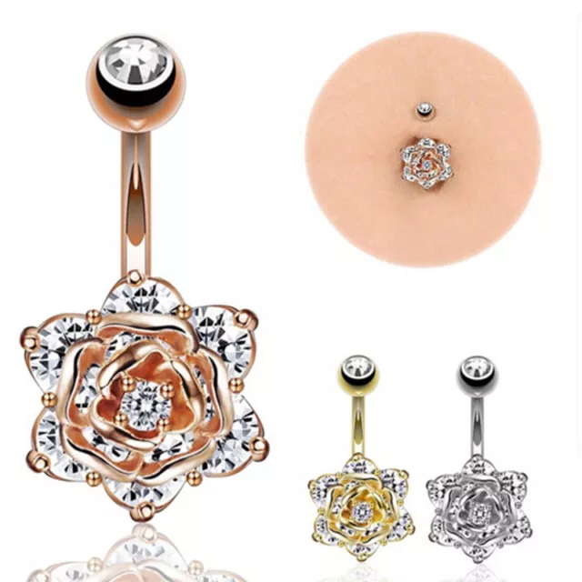 Anello Barre Corpo Piercing Fiori Zircone Ombelico Pendente Ombelico Ombelico Ombelico