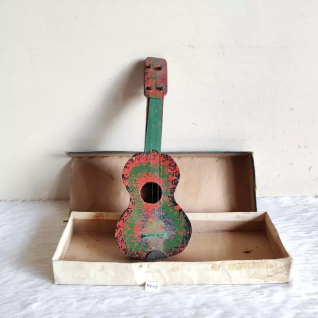 Antik Holz Bemalt Gitarre mit Schachtel Dekorative Sammlerstück TOY415