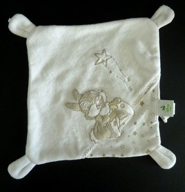 5. DOUDOU PLAT DISNEY Baby LAPIN PANPAN THUMPER carré blanc gris beige étoileTBE