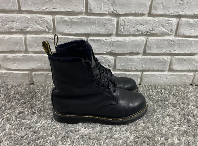 Women's Dr. Martens 1460 Serena Black Leather Boots Faux Fur Size UK 6,5 US 8,5