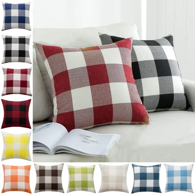 16" 18" 20" 22" 24" Tartan Check Linen Cushion Cover Pillow Case Home Sofe Decor