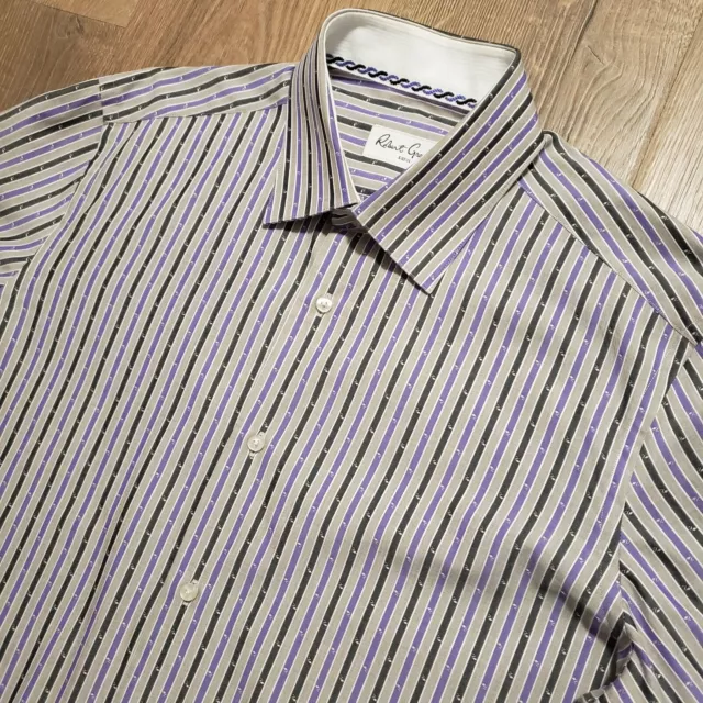 Robert Graham Long Sleeve Button Up Shirt 39 | 15.5 Striped Charcoal Gray Purple