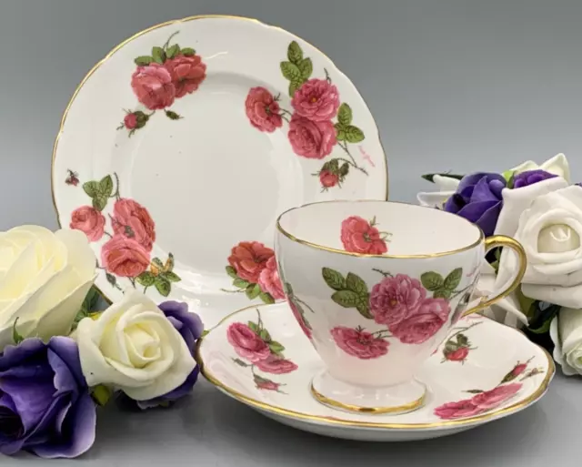 Foley Century Rose - Trio (Tea Cup and Saucer Side plate ) Signed.