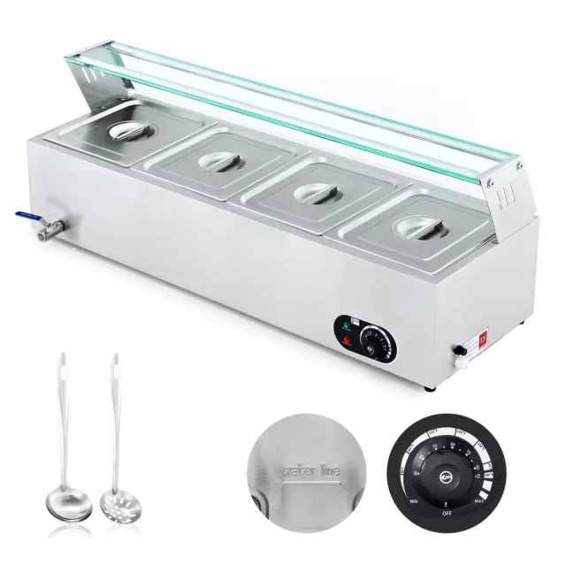 4 Pan Bain Marie 1200W Electric Food Warmer for Party Buffet Restaurant Hotel