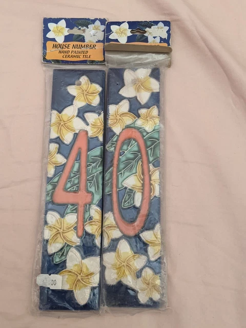 Hand Painted Ceramic House Number Tile - No. 40  *Frangipani*