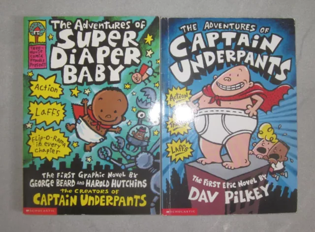 THE ADVENTURES OF SUPER DIAPER BABY / CAPTAIN UNDERPANTS Dav Pilkey ~ PB x 2