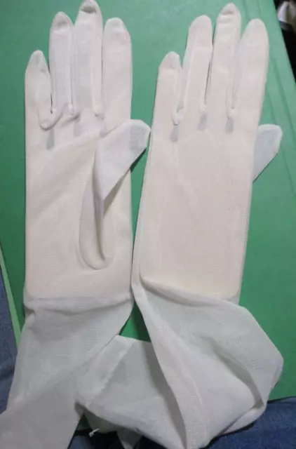 White Women Evening Wedding Prom 15" Long Stretch See Through Knit Gloves NEW 2