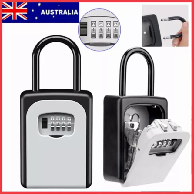 Waterproof 4 Digit Key Safe Box Wall Mount Padlock Spare Lock Holder Home Safety