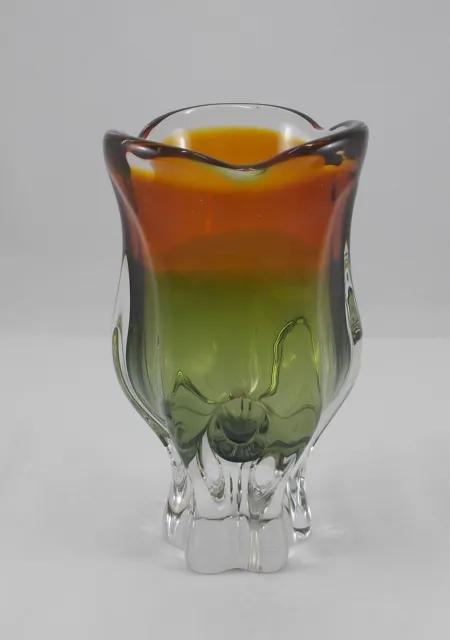 Rare Big Glass Vase Josef Hospodka/Chribska Orange-Green Mod. 240/1/19 Um